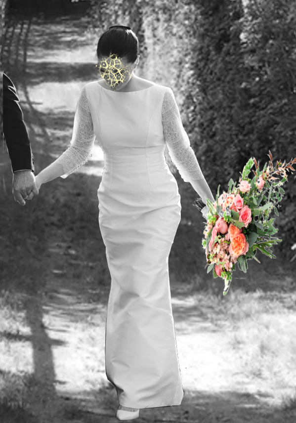 Column dress with lace sleeves